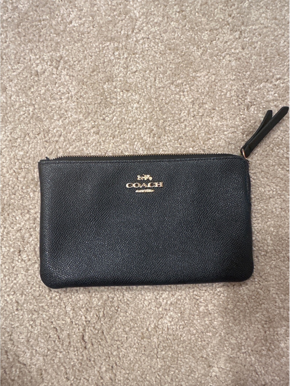 (3)Coach Black Leather Zip Pouch Wallet with Gold Logo